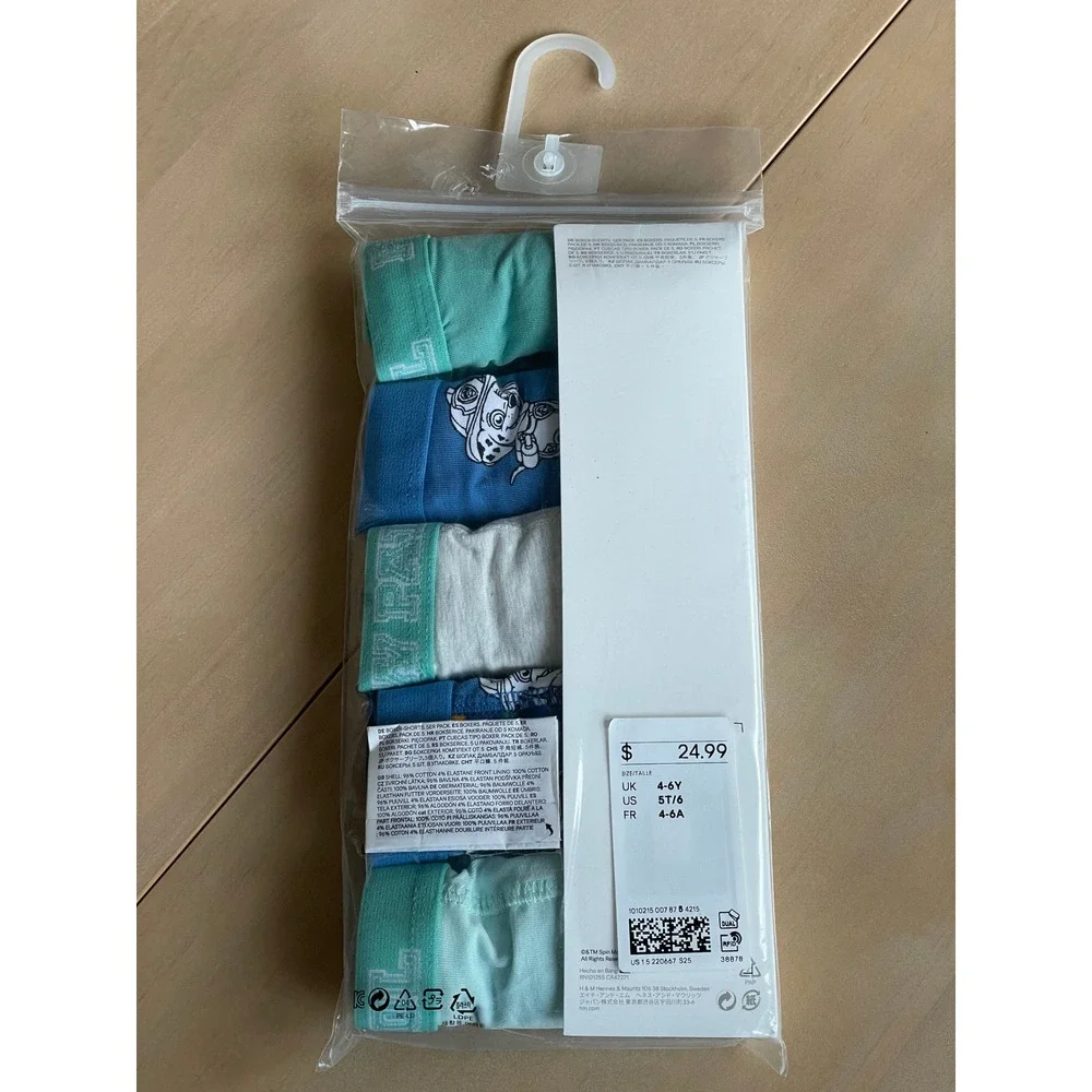 NEW H&M X Paw‎ Patrol 100% Cotton Chase Kids Toddler Boxer Brief Underwear 4-6Y